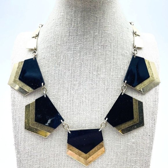 Express Jewelry - Express Signed Triple Layer Pentagon Panel Necklace Mixed Metal Tones Statement